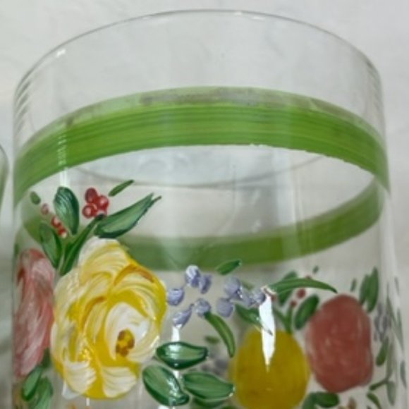 VTG Hand Painted Wide Rim Floral Drink Glasses Double Old Fashion 16oz SET OF 4 - Picture 15 of 15